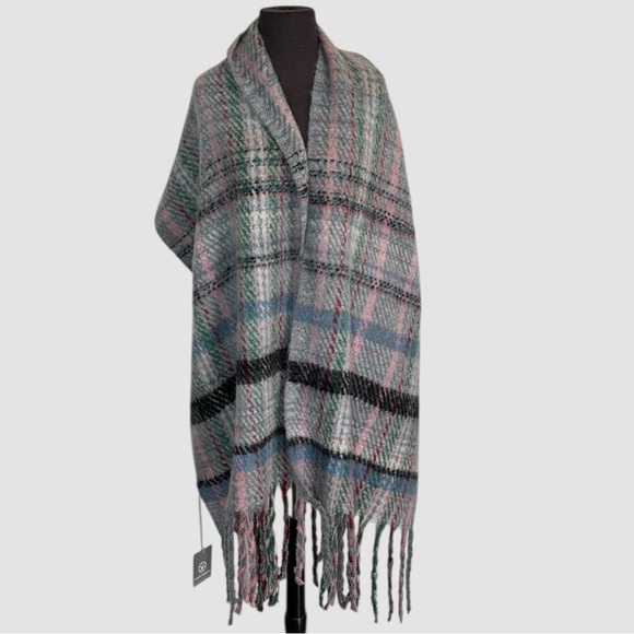 NEW Sandro Ferrone Plaid Blanket Scarf Fringe NWT - Picture 1 of 7